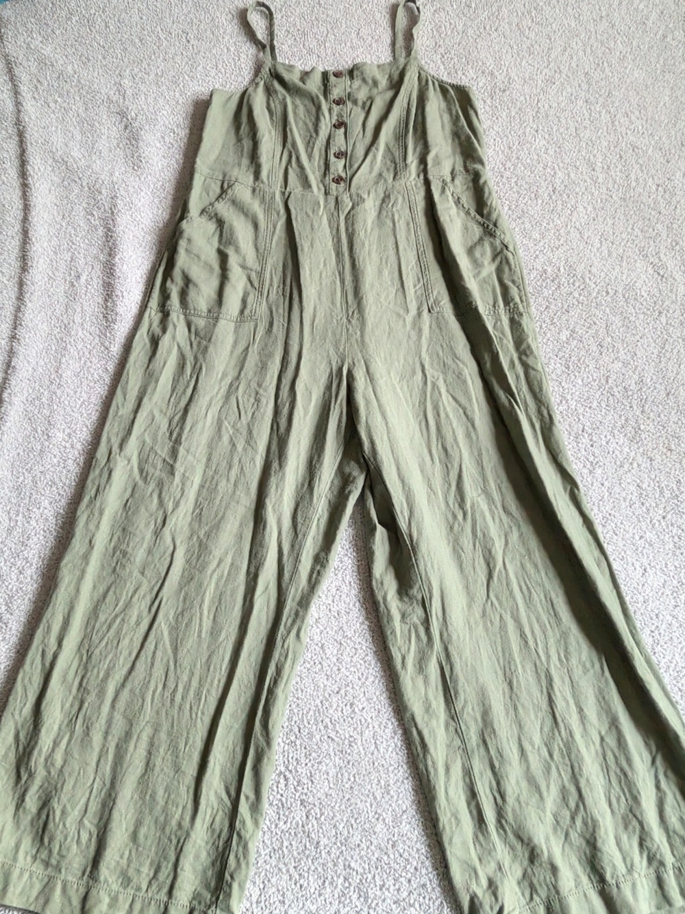 🌼B2G1🌼 Old Navy Olive Green Wide-Leg Button-Front Jumpsuit Linen Blend Size L